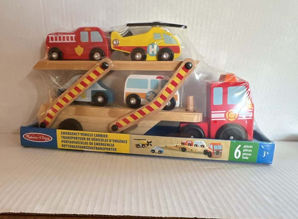 Melissa & Doug Emergency Vehicle Carrier Wooden Toy